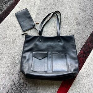 Madewell Black Leather Transport Large Tote Bag